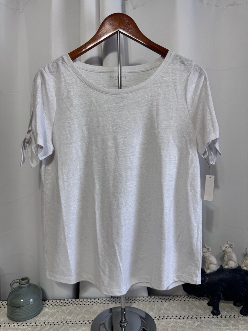 Talbots White Short Sleeve Tie-Sleeve Tee Top